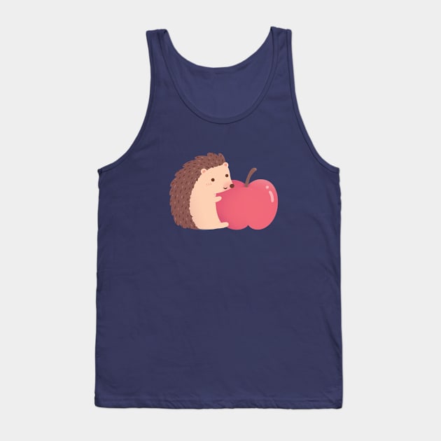 Cute Hedgehog Hugging Red Apple Tank Top by rustydoodle